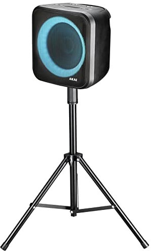 AKAI Enceinte Bluetooth portable avec trépied, USB, carte SD, LED, entrée auxiliaire, sortie auxiliaire et microphone 20 W 24 × 24,5 × 22 cm ABTS-S6