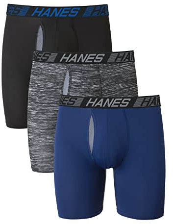 3 LONG LEG BOXER BRIEFS HANES X-TEMP STARTS COOL. KEEPS COOL TOTAL SUPPORT POUCH SEPARATES & SUPPORTS (L36-38)
