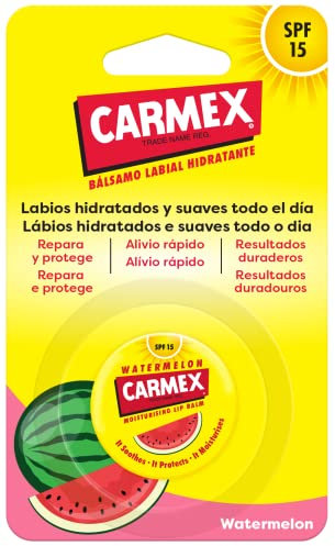 Carmex Lippenbalsam SPF15, Wassermelonenglas, 7,5 g, spendet Feuchtigkeit, schützt, repariert, beruhigt und glättet die Lippen.
