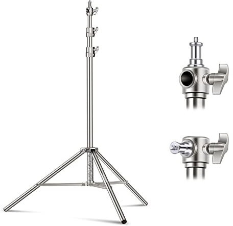 NEEWER 7,2Fuß/2,2m Edelstahl Lichtständer,gefederter Hochleistungs Stativständer für Fotografie mit 1/4 bis 3/8 Universal Schraubadapter für Stroboskop,LED Videoleuchte, Ringlicht,Monolicht, Softbox