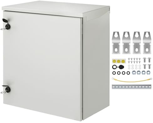 VEVOR Electrical Enclosure, 24'' x 24'' x 12'', UL Certified NEMA 4 Outdoor Enclosure, IP65 Waterproof & Dustproof Cold-Rolled Carbon Steel Hinged Junction Box for Outdoor Indoor Use, with Rain