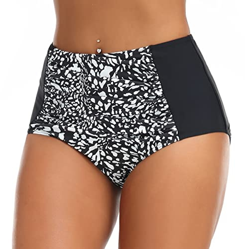 Joweechy Womens High Waisted Bikini Bottoms Retro Tummy Control Swim Shorts Swimming Briefs Swimwear S,bleopard
