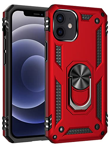 Max Power Digital Funda para móvil iPhone 12/iPhone 12 Pro con Anillo Giratorio 360 Metálico Imán Carcasa Magnética Rígida Antigolpes Resistente Soporte Bumper Case (iPhone 12/iPhone 12 Pro, Rojo)
