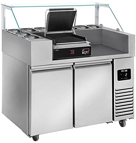 GGM Gastro | ZBF127DN#DKGJ322 | Zubereitungstisch - 1210mm - 2 Türen - für 9x GN 1/6 - inkl. Digitalem Kontaktgrill
