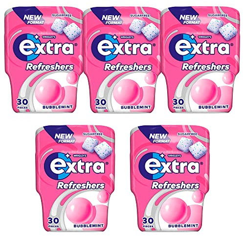 5 x 30pcs Extra Refreshers Bubblemint Sugarfree Chewing Gum Bottle