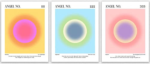 Colorful Gradient Angel Numbers Schlafzimmer Ästhetische Wanddekoration / Postersets für Raumästhetik, Teen Girls Room Art, Gifts for Home Posters / Set of 3 Aura Spiritual Posters (30cm x 40cm)