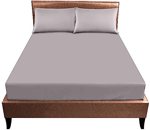 Luxury Elasticated Corner Deep Fitted King Size Sheet, Non Iron Extra Deep Breathable King Size Fitted Sheets (25 cm), Ultra Supersoft Polycotton Plain Dyed Bed Sheets, Grey
