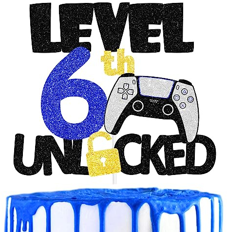 Teen Game Level Up 6th Happy Birthday Cake Topper - Video Game Night Birthday Party for Boys or Girls, Game Controller Party, Home Game Party Unlock Decorations - SugarGera