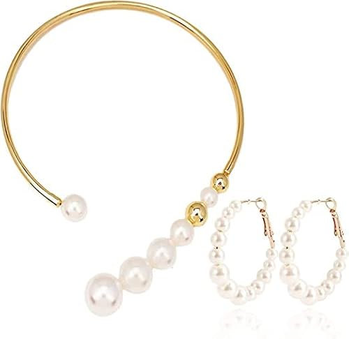CZZSiug Modische und unregelmäßige Öffnung Frauen elegante weiße Perle Schmuck Set Schal Halskette und Vintage Ohrringe Frauen Kleid Zubehör.