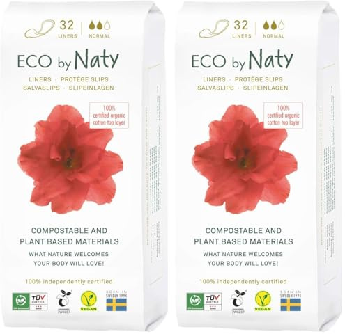 Eco by Naty Panty Liners Normal for Women – for Daily use, Thin Discreet and with Organic Cotton to Keep You Fresh (64 Count)
