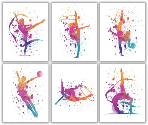 Gtoaxxno 6 Stück abstraktes Mädchen Gymnastik Wandkunstdruck, Sportliche Silhouette, Poster, Fitnessstudio, Spind, Mädchen, Schlafzimmer, Schlafsaal, Raumdekoration, ungerahmt (20 x 25 cm)