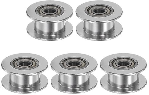 sourcing map 5Stk 2GT Umlenkrolle Zahnriemenscheibe 4mm Bohrung 18mm Durchmesser Aluminum Zahnriemen Zahnlos für 6mm Breite Gürtel 3D Drucker CNC Maschine Zubehör Silberton