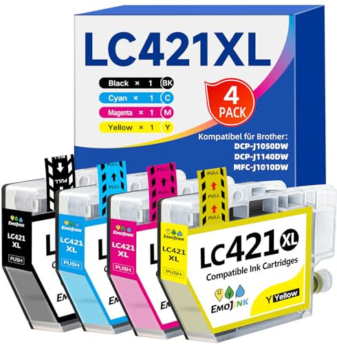 Emojink LC421 LC421XL Druckerpatronen für Brother LC-421XL VAL LC-421 Multipack Patronen für Brother DCP-J1050DW DCP-J1140DW MFC-J1010DW Drucker, 4Pack