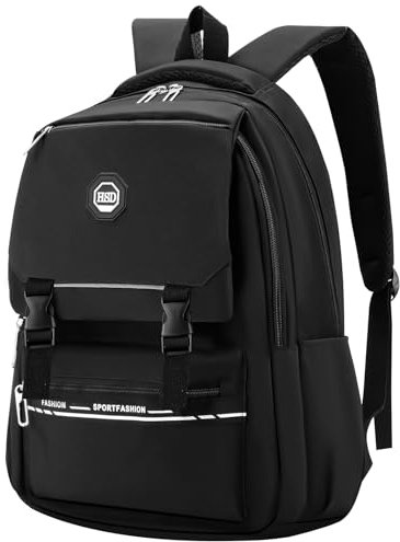 FUYOAL School Bags for Girls, 15.6 Inch Black Backpack Rucksack Middle School Book Bag Waterproof Lightweight Casual Daypack Laptop Rucksack for Teens Girls Women