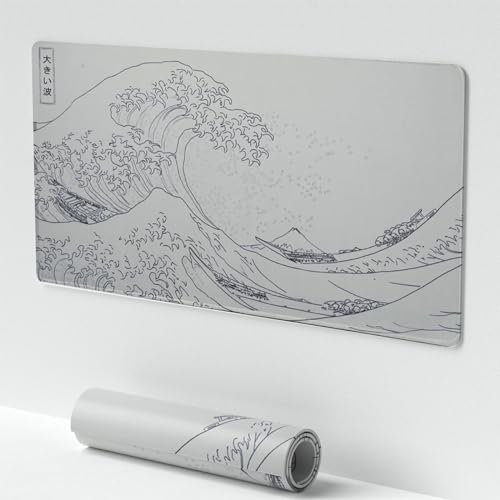 White Mouse Pad (11.8 * 23.6in), White Wave Sea Large Full Desk Mouse Mat, Waterproof and Anti-Slip Keyboard Mouse Gaming Pad for Office& Home