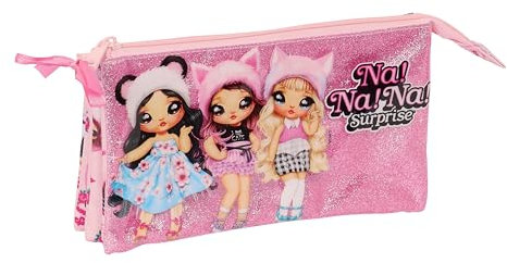 Safta NANANA Fabulous - Portatodo Triple, Estuche Infantil, Estuche Niño, Ideal para Niños en Edad Escolar, Cómodo y Versátil, Calidad y Resistencia, 22x3x12 cm, Color Rosa