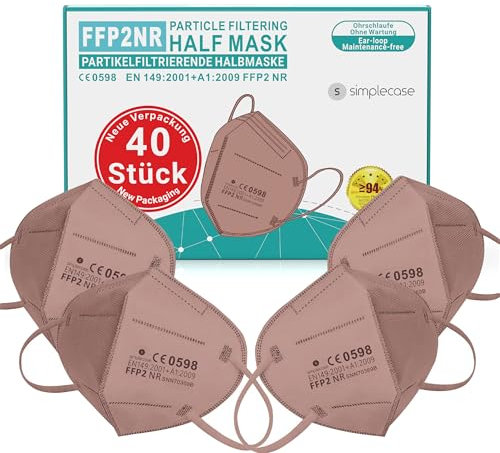 Simplecase 40 Stück FFP2 Masken, CE Zertifiziert von offiziell benannter Stelle CE2834/0598, Atemschutzmaske, Partikelfiltermaske
