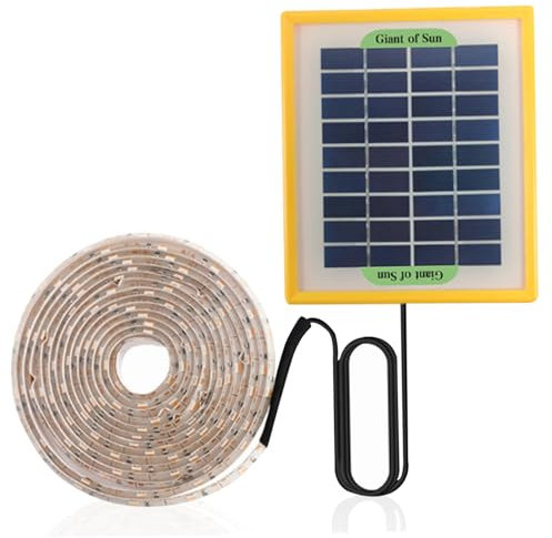 Solar Powered Grow Lights 16.4ft Plants Light Strip with Solar Panel Full Spectrum Solar Grow Lights for Greenhouse Fast Heat Dissipation Solar Heat Lamp for Outdoor Indoor Garden Greenhouse Supplies