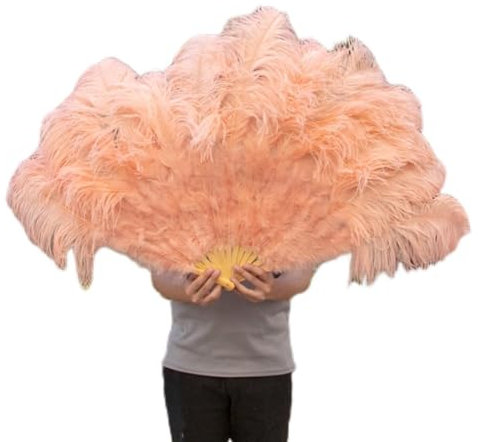 130CM Big Ostrich Feather Fans Large 13Bone Folding Fur Hand Held Fan Dance Show Fan Fluffy Feathers Fan for Burlesque Wedding-Pheasant Pink,One Pair