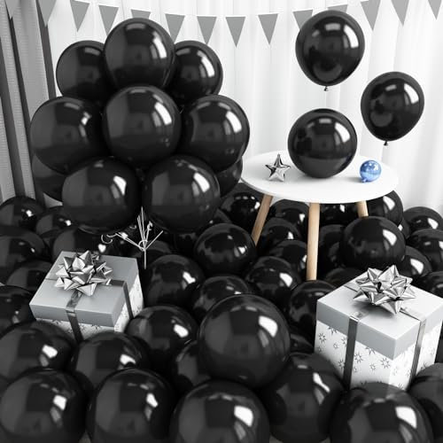 Jobkoo Luftballons Schwarz, 60 Stück 12 Zoll Schwarz luftballons für Girlande, Latex Helium Matte Schwarze Ballons für Männer Frauen Hochzeit Ruhestand Abschluss Halloween Party Geburtstag Deko