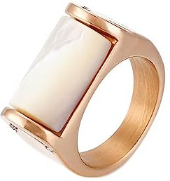 Bihsilin Damen Ring Edelstahl, Personalisierte Ringe mit Muschel und Zirkonia Siegelring Hochzeit Ring Frauen Nickelfrei Rosegold Größe 52 (16.6)