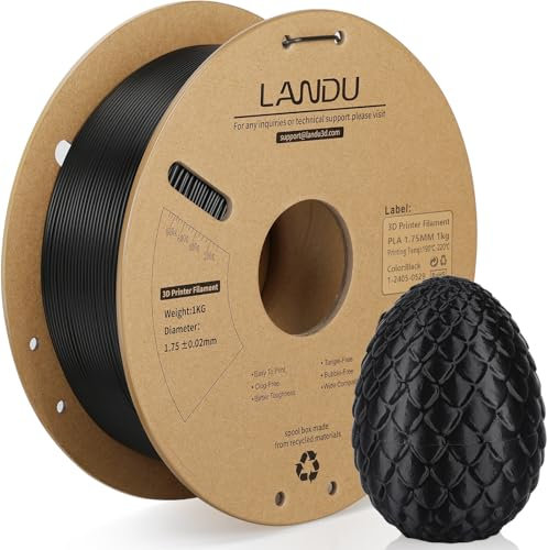 LANDU PLA Filament 1.75mm 3D Drucker Filament PLA Maßgenauigkeit +/-0.02mm Filament 3D Druckmaterialien 1KG 2.2lbs Pappspule für die meisten FDM 3D Drucker PLA Schwarz