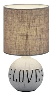 lightling Tischleuchte Elias, Keramik Sockel Schriftzug Love, Stofffschirm grau, exkl. 1 x E14 Leuchtmittel max. 40W, Höhe: 31 cm