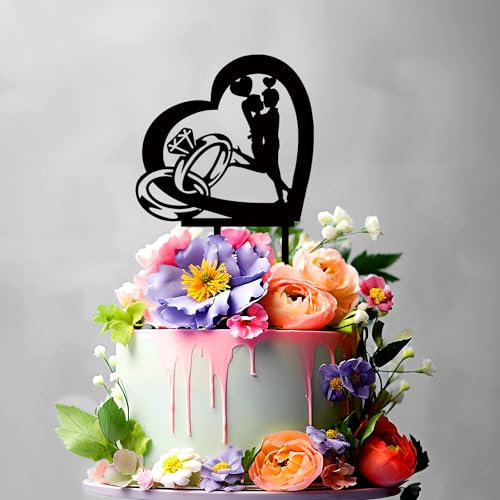 Geldgeschenk Herzen Ringe - Cake Topper - Blumenstecker - Tortenstecker personalisiert in 7 Farbe Aus MDF Holz Tortenaufleger - Tortenfigur, Kuchen Deko - Blumen Deko (#R15)