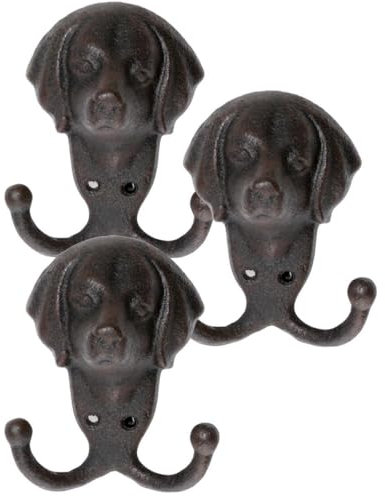Novaliv 3x Gusseiserne Haken Hundekopf10x6x12,5 cm einfache Montage stabil sicher ideal für Wand- und Decken-Dekoration Garderobe Vintage Stil robust langlebig und elegant perfekte Dekoration