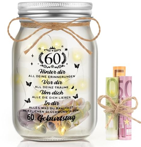 Johiux 60 Geburtstag Frau Mann LED Flaschenlicht Geburtstag,60 Geldgeschenke Geburtstag Verpackungen,60.Geburtstag Geschenk Nachtlicht Geschenke Deko,Coole Geschenkideen zum 60.Geburtstag Tischdeko.