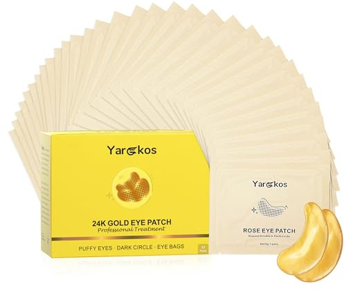 32 Pairs 24K Gold Under Eye Patches, Golden Undereye Pads, Hydrating Eye Masks for Anti Wrinkles Puffy Eyes Dark Circles, Puffiness Eye Bags Eyes Gel Pads, Women Men Travel Skincare Set