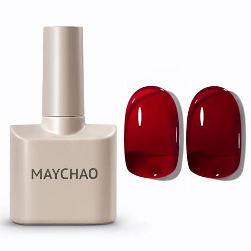 MAYCHAO 15ML Gel Nail Polish, Jelly Burgundy Gel Nails Polish Soak Off UV LED Nail Varnish Nail Art Starter Manicure Salon DIY at Home, 0.5 OZ