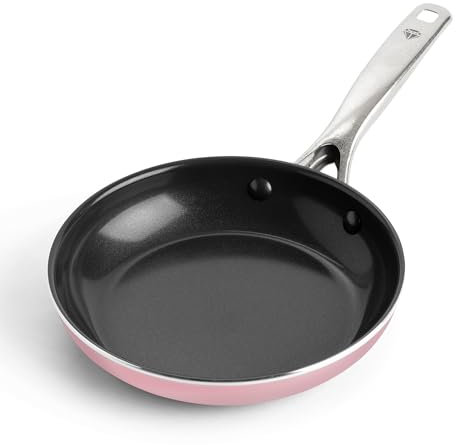Blue Diamond 8 Nonstick Frying Pan Skillet, Ceramic Diamond Infused PFAS-Free, Dishwasher & Oven Safe, Stay Cool Handle, Durable Non Toxic Metal Utensil Safe, Egg & Omelet Pan, Pink