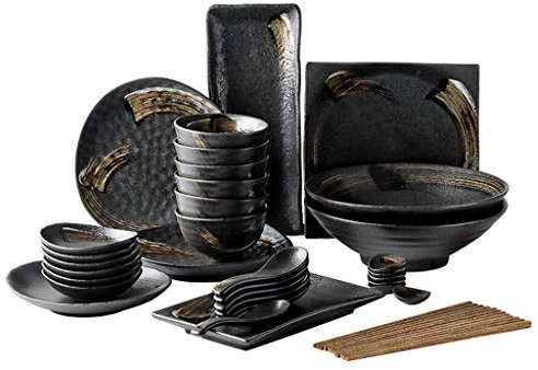 Juego de vajilla de cerámica, juego de vajilla de porcelana mate de 32 piezas, estilo japonés, platos y cuencos retro para restaurante y microondas