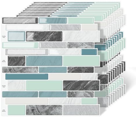 MOONFUN 10 Sheet Peel and Stick Backsplash Tiles, 12 X 12 Inch Blue Green Self Adhesive Tile Sticker for Backsplash Kitchen,Bathroom