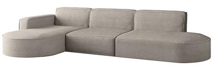 Kaiser Möbel - Ecksofa mit Wohnlandschaft, Eckcouch L Form, Sofa 3-sitzer, Polstersofa, Bigsofa, Bequemes Couch mit Ottomane für Wohnzimmer, Relaxsofa, Stoff Cord, Modena L, Hellbraun, Links