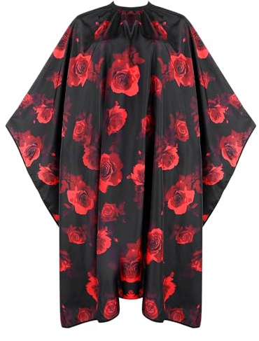 AOZUO Hair Cutting Cape, Hairdresser Apron Salon Cape with Adjustable Elastic Hooks Floral Pattern Barber Cape for Hair Stylist Hair Dye (Red)