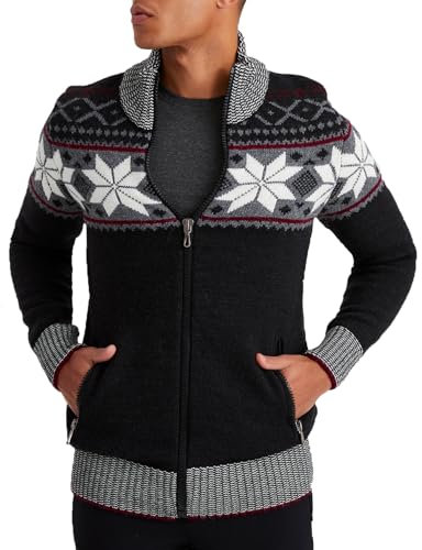 Leif Nelson Herren Strickjacke mit Reißverschluss – Norwegischer Stil, Männer Winterjacke mit Stehkragen – Warm und Bequem, Ideal für Herbst und Winter Schwarz Large
