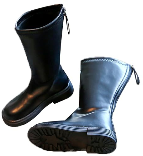 Stivali da equitazione da ragazza (26-36), stivali alti da equitazione, punta rotonda + altezza al ginocchio, impermeabili + antiscivolo, cerniera posteriore, per primavera, autunno, bambini, 30, nero
