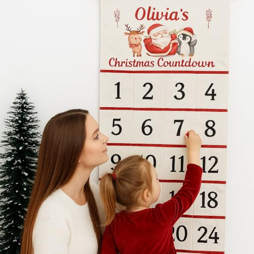 Personalised Fabric Advent Calendar Empty, Fill Your Own Fabric Advent Calendar Reusable Hanging Countdown Fillable Size Large
