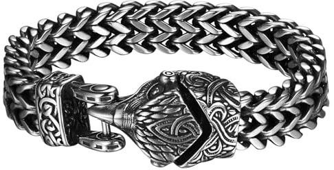 JewelryWe Wikinger Armband Herren Edelstahl Keltische Knoten Wolfskopf Schlangenkopf Adlerkopf Bärenkralle Armkette Franco-Kettenarmband Punk Biker Königskette Armreif Nordische Schmuck