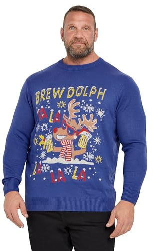 BadRhino 'Brew Dolph' Graphic Christmas Knitted Jumper - Men's - Plus Size Curve Blue