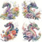 4pcs Flower Leaf Dragon Flower Heat Iron On Transfers for T-Shirts Rub on Transfers Stickers Vinyl Ready to Press Stickers Iron on Decals for T-Shirts Clothing Hoodie DIY Crafts