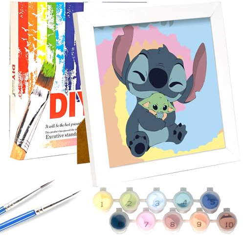 LAISU Malen Nach Zahlen mit Rahmen Leinwand Pinseln Acrylfarben für Kinder, Junior und Erwachsene Anfänger, 20x20cm Kleine DIY Cartoon Painting by Numbers Basteln Set für Jungen Mädchen ab 6 Jahre