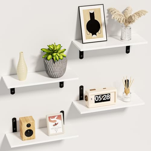 Diwoker Etagere Murale Blanche 4 Pieces, Etagere Murale Cuisine, Étagère Flottante, Tablette Murale, Décoration pour Salon, Chambre