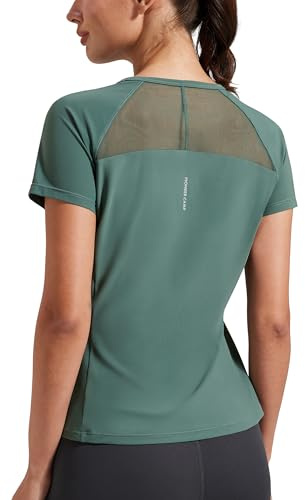 Pioneer Camp Damen Sport T-Shirt Kurzarm, Atmungsaktiv Schnelltrocknend, Funktionsshirt mit Netzeinsatz am Rücken, Figurbetontes Laufshirt für Fitness Gym Yoga Outdoor