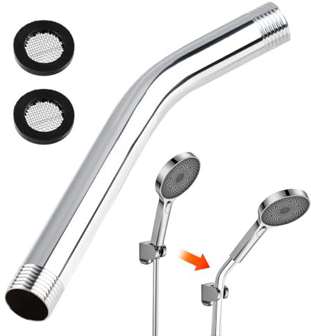 Braccio di estensione per doccia curvo in avanti da 20 cm, soffione G1/2, in acciaio inox, universale, extra lungo, per soffione doccia e braccio di prolunga per tubo flessibile da parete, accessorio