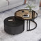 Rivorne Kreativer Runder Couchtisch Aus Glas mit Metallrahmen, Couchtisch Rund 2er Set, Mit Stauraum, für Kleine Räume Wohnzimmer Schlafzimmer Balkone mit Rädern(B-Black)