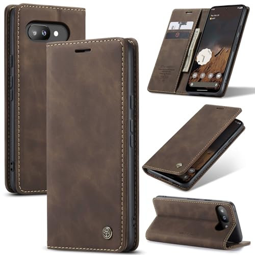 Cracedily for Google Pixel 9a Case, Wallet Case Flip Leather with Card Holder Magnetic Closure Shockproof Kickstand Protective Phone Cases Cover for Pixel 9a, Coffee