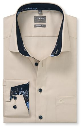 OLYMP Herren Oberhemd Langarm Luxor,Faux Uni,466 Comfort Fit 20,13 New Kent,Natur 22,47